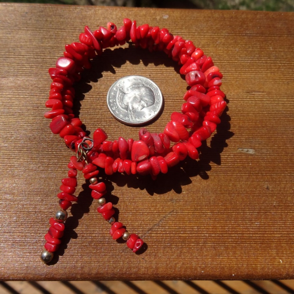 Genuine Red Coral Spring Wrap Bracelet